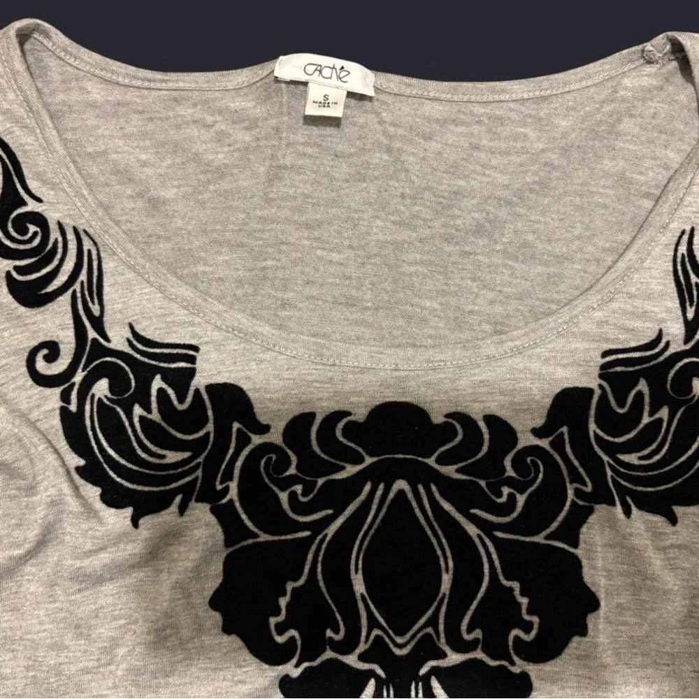 Vintage Caché Velvet Baroque Top S Gray Long Sleeve Gothic Y2K Romantic - Picture 4 of 6